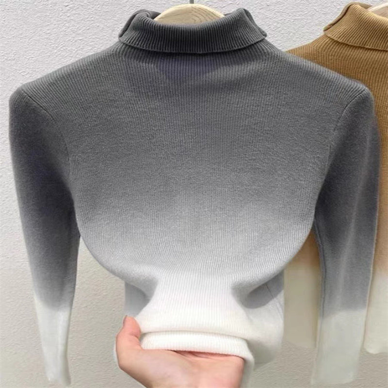 Gradient Color Turtleneck Wool Sweater Women's Bottoming Sweater French Top