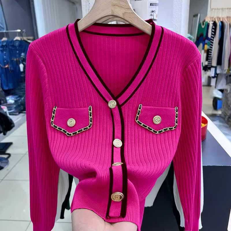 Jersey de punto con cuello en V de estilo clásico, suéter ajustado para mujer