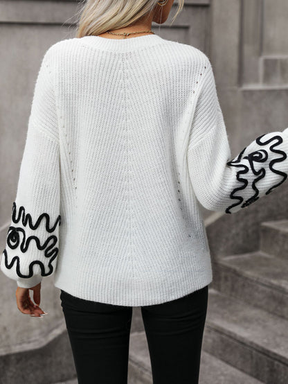 European And American Solid Color Pattern Fashionable Knitted Sweater