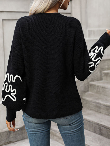 European And American Solid Color Pattern Fashionable Knitted Sweater