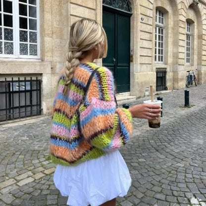 Cardigan tricoté multicolore à manches longues pour femme