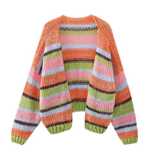 Women's Multi-color Long-sleeved Knitted Cardigan