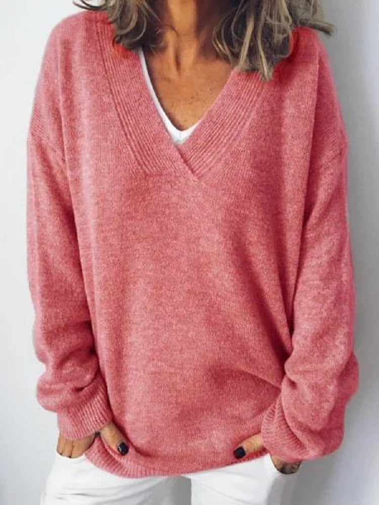 Women's Pullover V-neck Multicolor Loose Casual Sweater