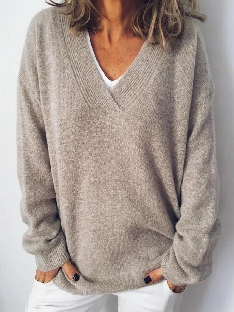 Women's Pullover V-neck Multicolor Loose Casual Sweater