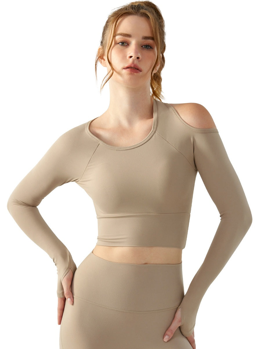 Round Neck Yoga Clothes Long Sleeve Women's Semi-fixed Cup Tight Top