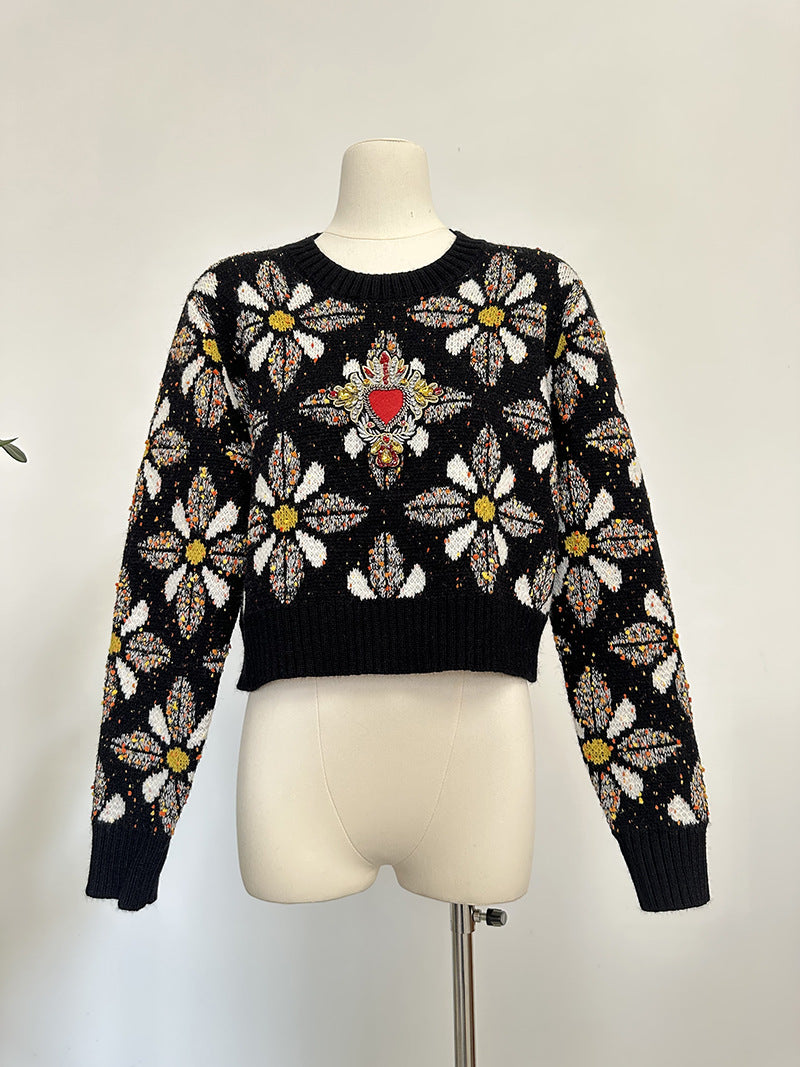 Women's Round Neck All-matching Diamond Sweater