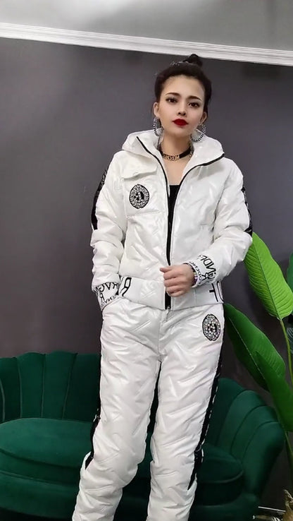 Manteau en coton rembourré à capuche pour femme, pantalon en coton, costume deux pièces décontracté