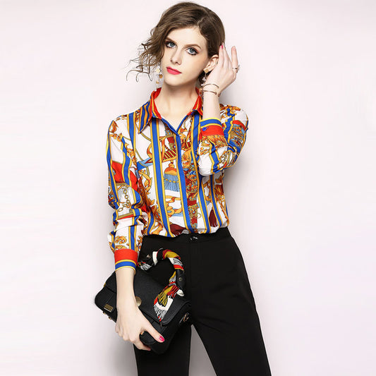 Lapel Long Sleeve Printed Shirt