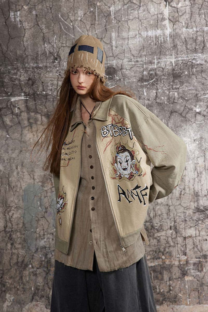 Retro Alphabet Graffiti Stitching Jacket Loose-fitting Coat Top