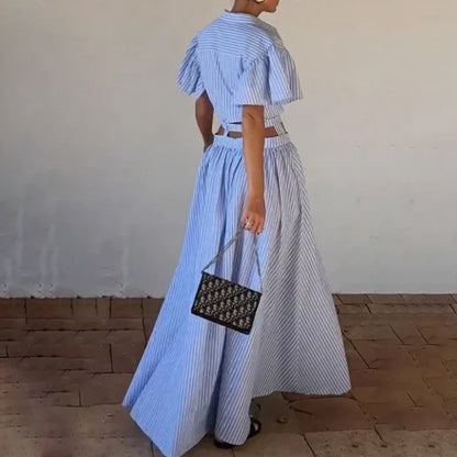 Falda de traje con cinturón rasgado y ombligo único de moda retro