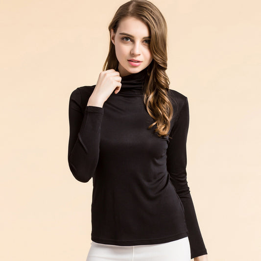 Silk High Neck Bottoming Shirt Women's Pullover Long Sleeve T-shirt