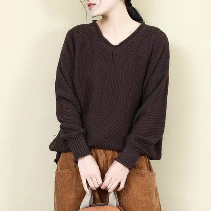 V-neck solid color loose sweater