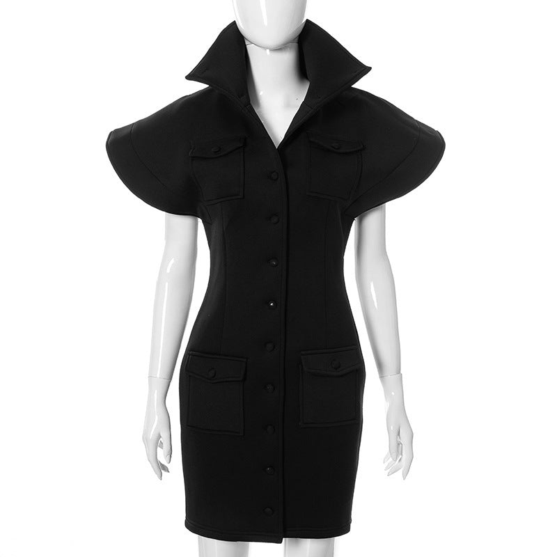 Robe manteau slim en coton à col montant et tempérament