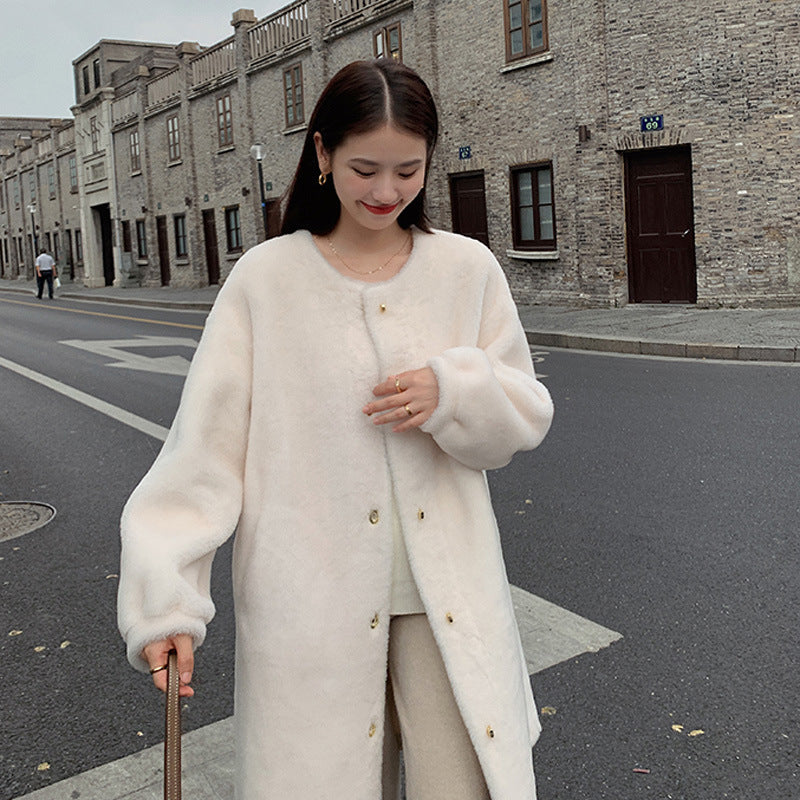 Women's Elegant Chenille Composite Fur Integrated Lamb Wool Particle Coat