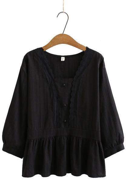 Small square collar waist long sleeve shirt