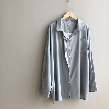 Solid color long sleeve lapel shirt with double placket