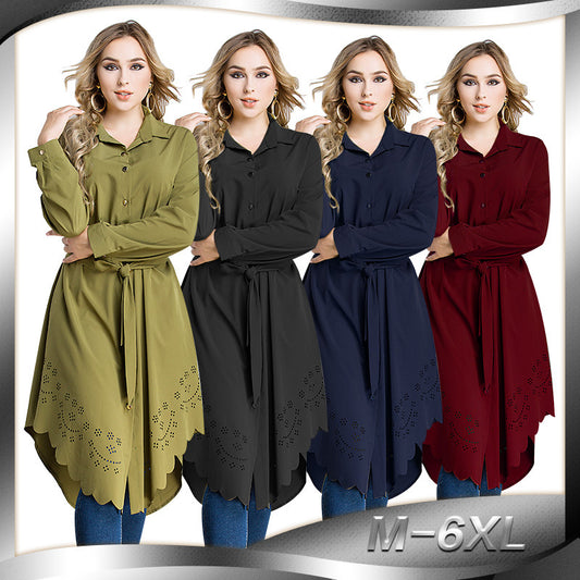 Chemise de couleur unie à la mode, haut islamique à manches longues