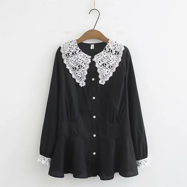 Camisa de cintura pequeña multitud cuello de muñeca blusa coreana retro 