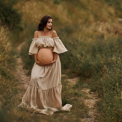 Traje de falda larga de algodón estilo bohemio traje de falda de fotografía dos en uno sin cuello