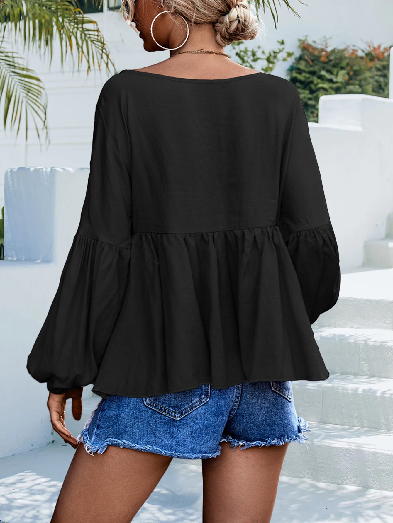 Blouse babydoll à manches bouffantes