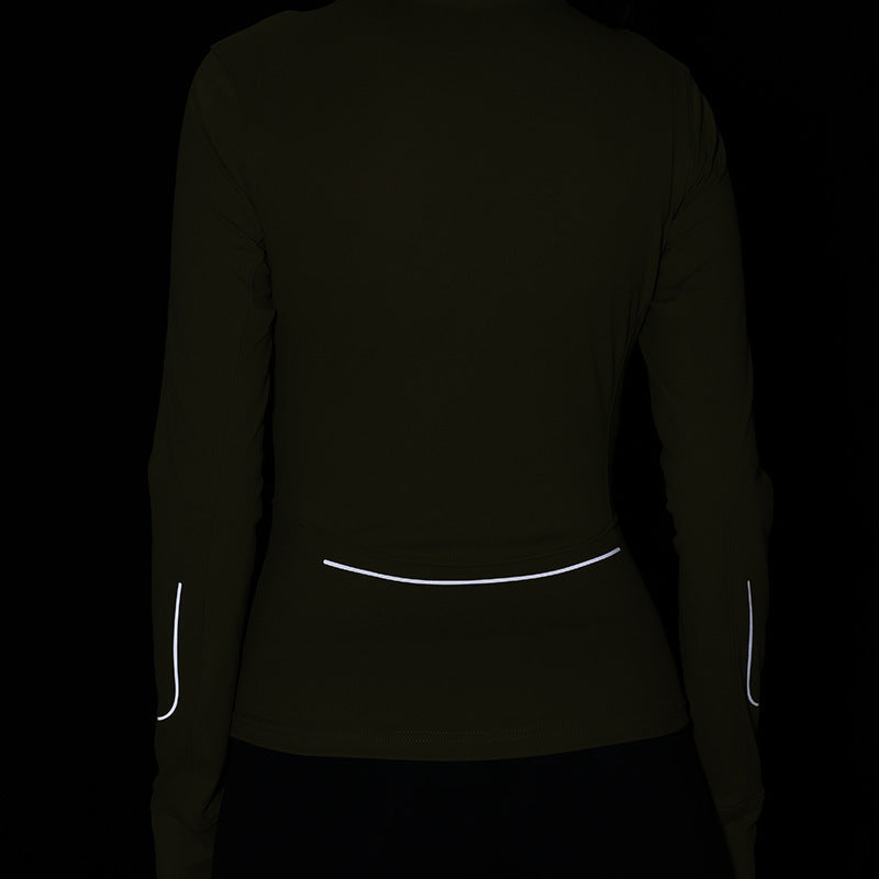 Reflective Night Running Stand Collar Long Sleeve Zipped Sports Coat