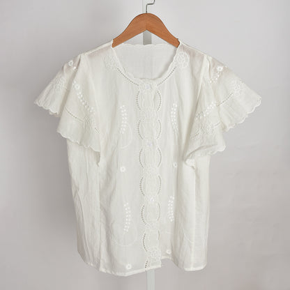 Niche Hollow Embroidery Design Sense Ruffle Top