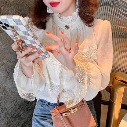 Western Style Long-sleeved Loose Flared Sleeve Shirt