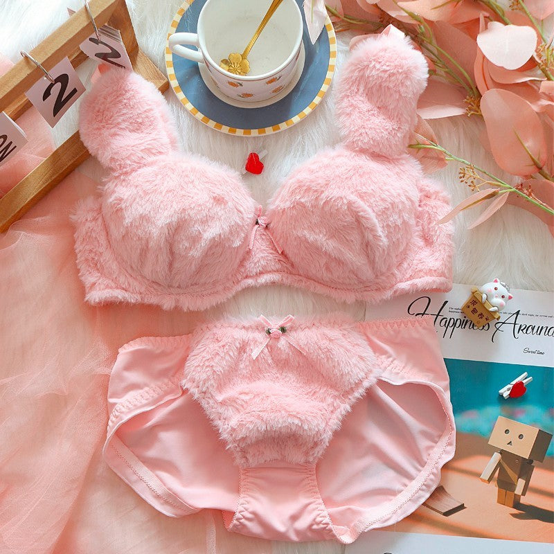 Conjunto de bragas de sujetador de felpa Moon Rabbit Girl