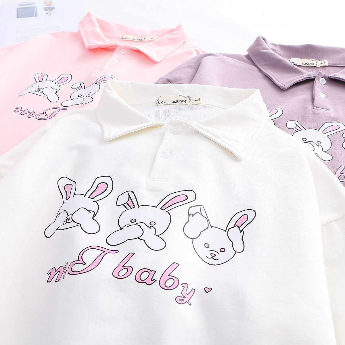 Cute rabbit print lapel long sleeve