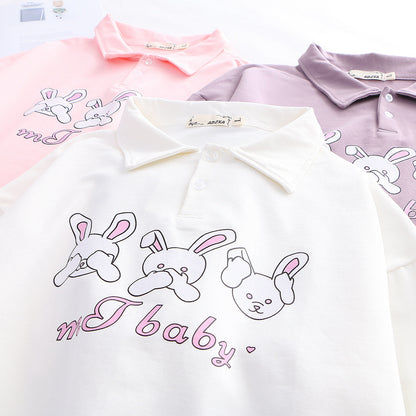 Cute rabbit print lapel long sleeve