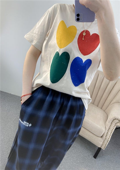 Niche art 4 color heart round neck short sleeve