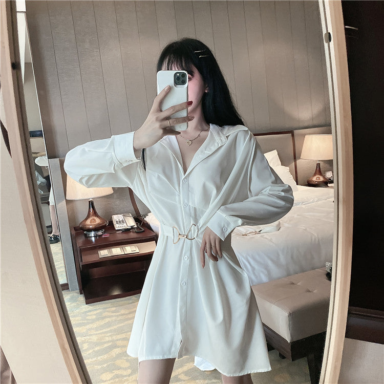 Irregular Mid-Length Waist White Shirt Dress