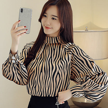 Striped Long Sleeve Stand Collar Pullover Oversized Shirt