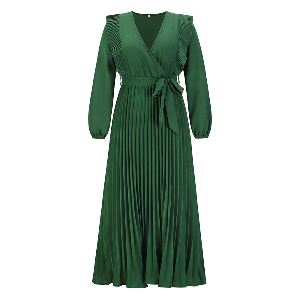 V-neck Swing Pleated Dress