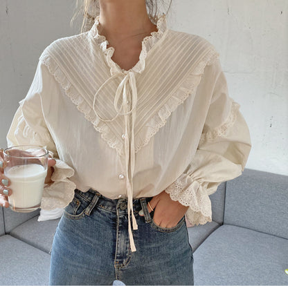 Lace-up pleated long sleeve lining