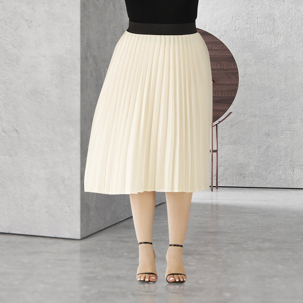 Light solid mid length pleated skirt