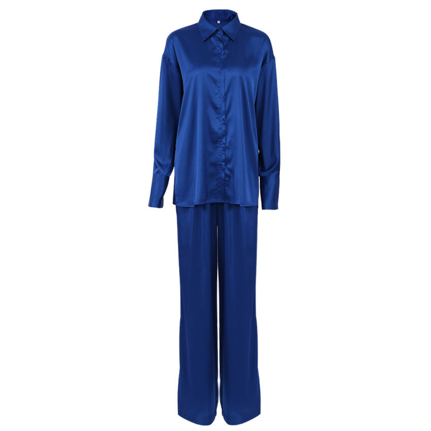 Women's Dinklein Blue Shirt And Floor Pants Two-Piece Set