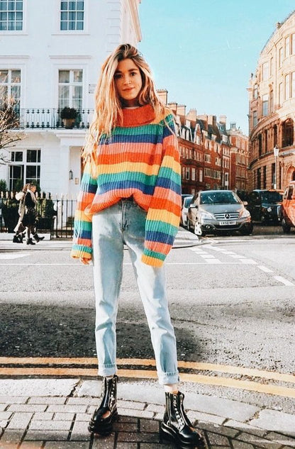 Rainbow Stripe Sweater Europe and America