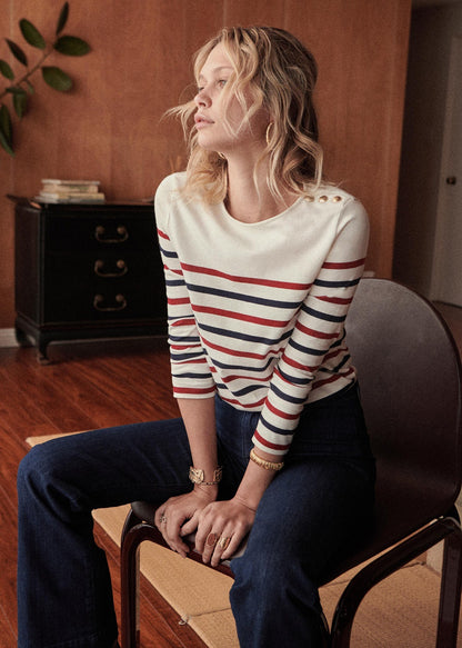 Red, White and Blue Striped Long Sleeve T-Shirt