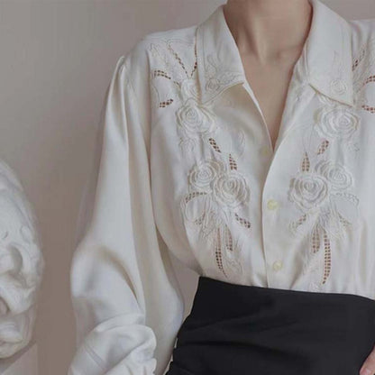 White Shirt Embroidered Hollow Shirt For Women