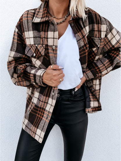 Plaid long sleeve shirt jacket