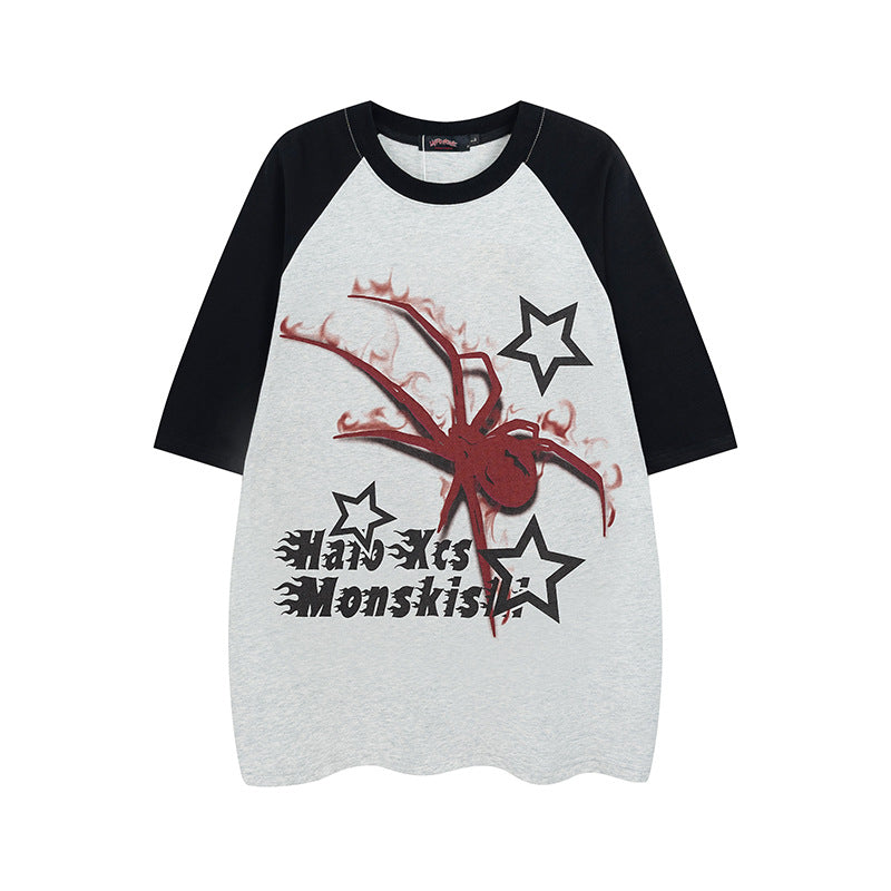 Nouveau Lettre fantôme araignée manches Raglan couleur assortie manches courtes