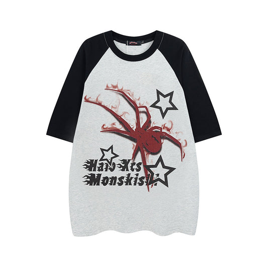 New Phantom Letter Spider Raglan Sleeve Color Matching Short Sleeve