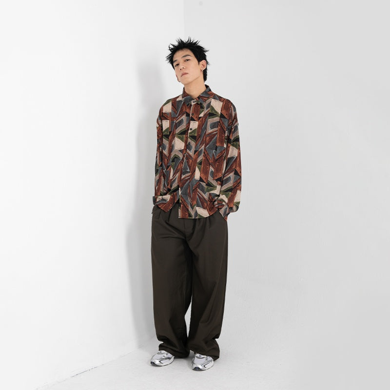 Long Sleeve Floral Shirt With Brown Background