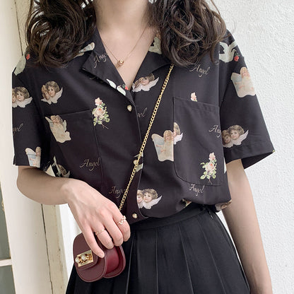 V-neck retro Chiffon short sleeve