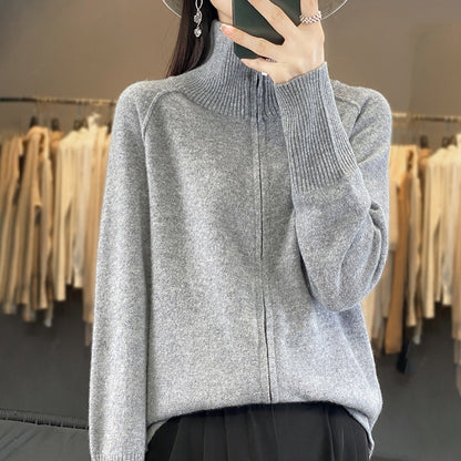 FallWinter New High Neck Wool Knit Cardigan Women