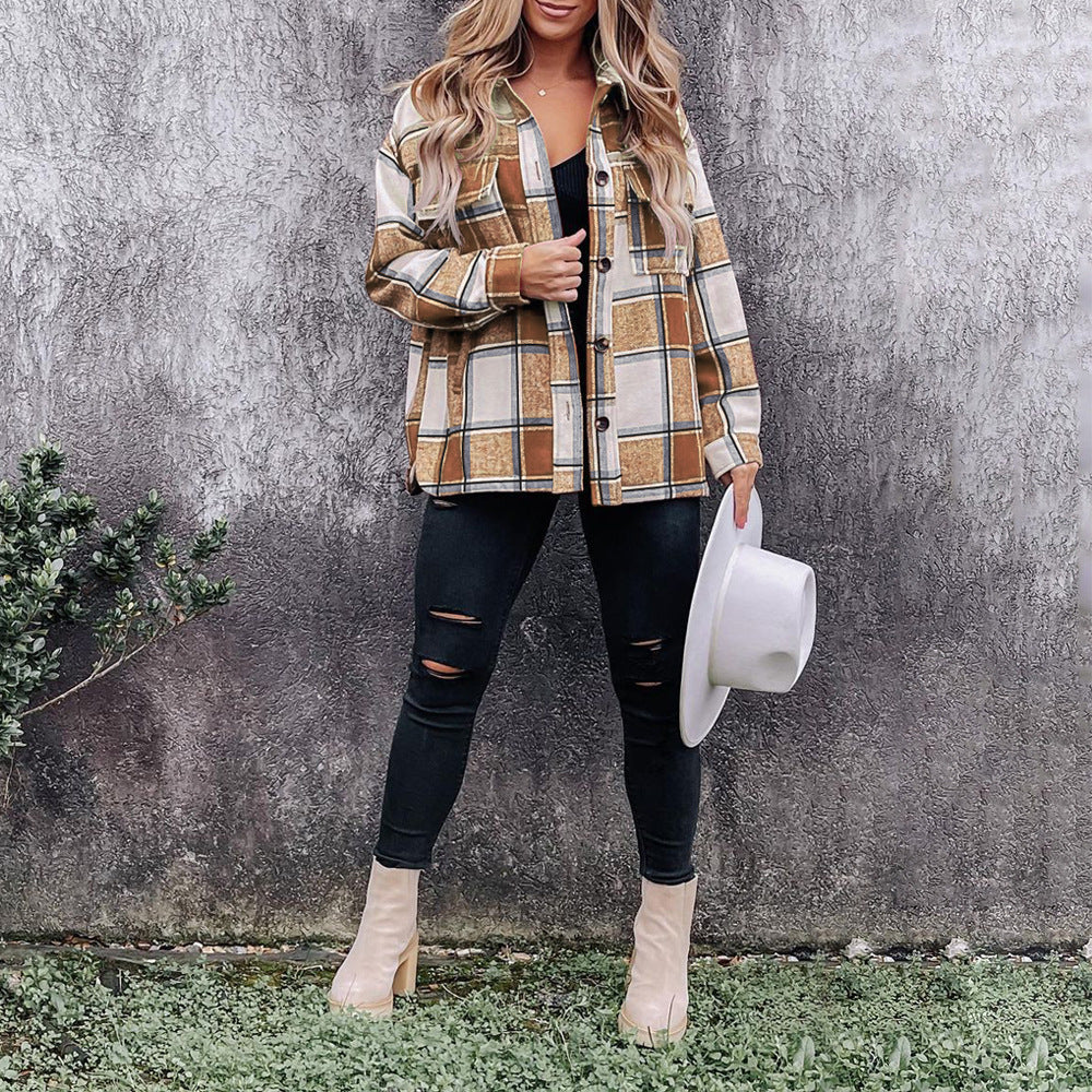 Plaid Long-Sleeved All-Match Casual Shirt Cardigan Jacket