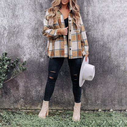 Plaid Long-Sleeved All-Match Casual Shirt Cardigan Jacket