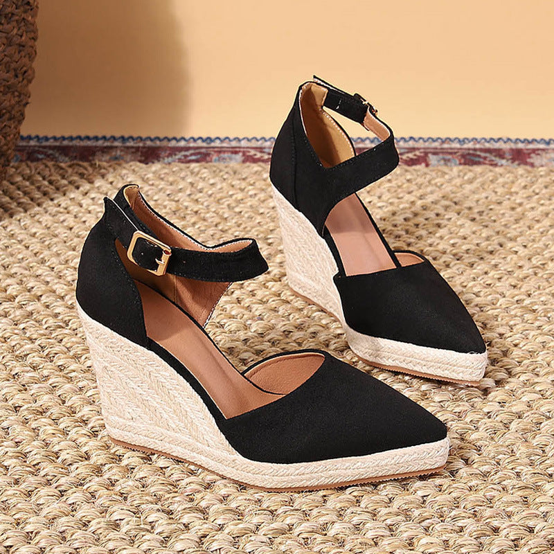 Pointed Toe Wedge Pumps Platform High Heel Hollow Women's Shoes