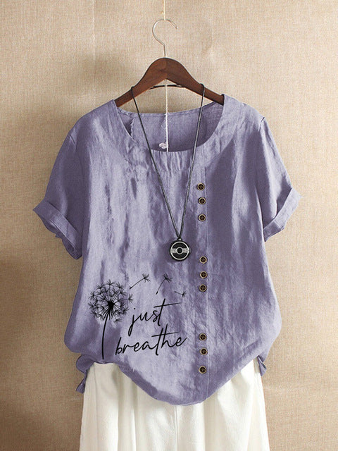 New Summer Fashion Casual Print Vintage Round Neck Short